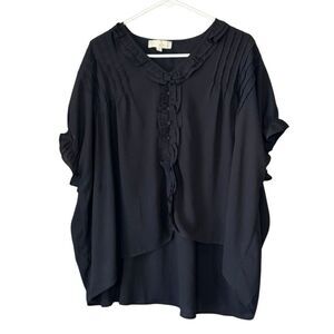 Pinch Women's Black Relaxed Fit Pleated Ruffle Blouse Size Small (Oversized)
